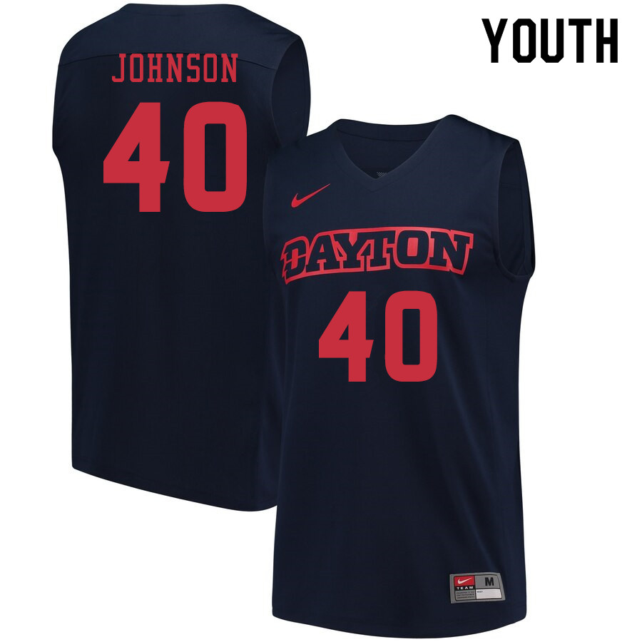 Youth #40 Chase Johnson Dayton Flyers College Basketball Jerseys Sale-Navy